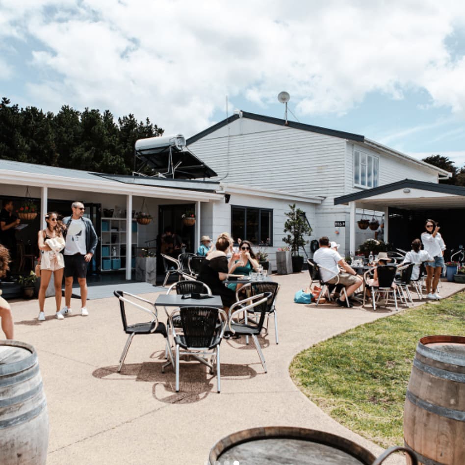 Outdoor seating and gardens at the distillery’s Garden Bar